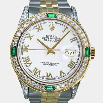Rolex Customised White Diamond 18K Yellow Gold Stainless Steel Datejust 16013 Automatic Men's Wristwatch 36mm