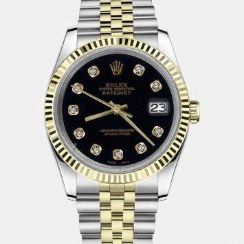 Rolex Customised Black Diamond 18K Yellow Gold Datejust 16013 Automatic Men's Wristwatch 36mm