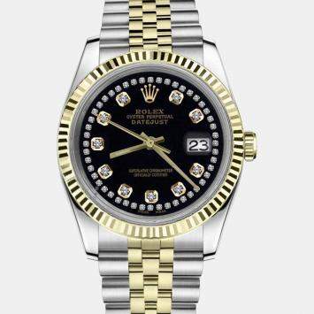 Rolex Customised Black Diamond Stainless Steel Datejust 16013 Automatic Men's Wristwatch 36mm