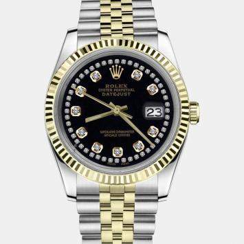 Rolex Customised Black Diamond Stainless Steel Datejust 16013 Automatic Men's Wristwatch 36mm
