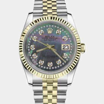 Rolex Customised Black MOP Diamond Stainless Steel Datejust 16013 Automatic Men's Wristwatch 36mm