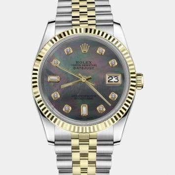 Rolex Customised Black MOP Diamond Stainless Steel Datejust 16013 Automatic Men's Wristwatch 36mm