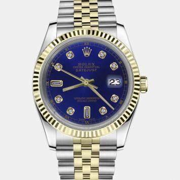 Rolex Customised Blue Diamond 18K Yellow Gold Datejust 16013 Automatic Men's Wristwatch 36mm