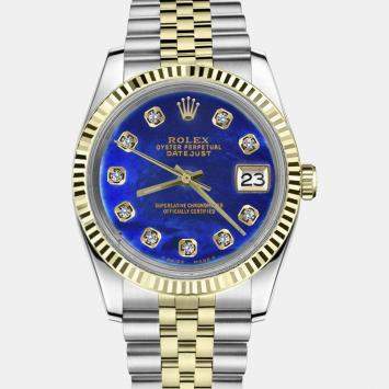 Rolex Customised Blue Diamond 18K Yellow Gold Stainless Steel Datejust 16013 Automatic Men's Wristwatch 36mm