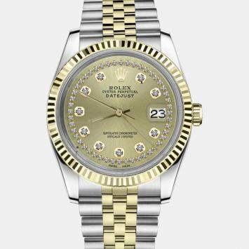 Rolex Customised Champagne Diamond 18K Yellow Gold Stainless Steel Datejust 16013 Automatic Men's Wristwatch 36mm