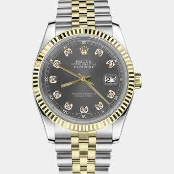 Rolex Customised Grey Diamond 18K Yellow Gold Stainless Steel Datejust 16013 Automatic Men's Wristwatch 36mm