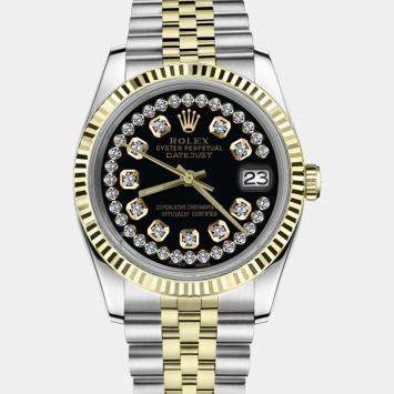 Rolex Customised Black Diamond Stainless Steel Datejust 16013 Automatic Men's Wristwatch 36mm