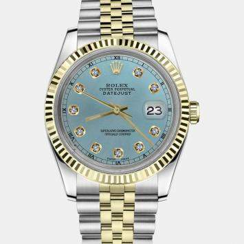 Rolex Customised Ice Blue Diamond 18K Yellow Gold Datejust 16013 Automatic Men's Wristwatch 36mm