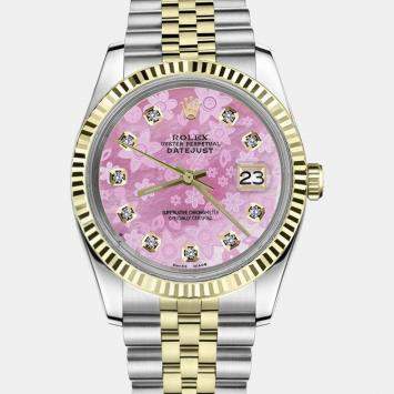 Rolex Customised Pink Diamond Stainless Steel Datejust 16013 Automatic Men's Wristwatch 36mm