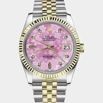 Rolex Customised Pink Diamond Stainless Steel Datejust 16013 Automatic Men's Wristwatch 36mm