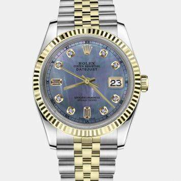 Rolex Customised Tahitian MOP Diamond 18K Yellow Gold Datejust 16013 Automatic Men's Wristwatch 36 mm