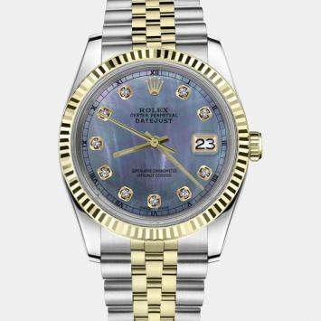 Rolex Customised Tahitian MOP Diamond Stainless Steel Datejust 16013 Automatic Men's Wristwatch 36mm