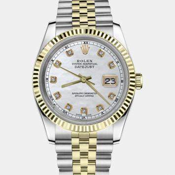 Rolex Customised White MOP Diamond Stainless Steel Datejust 16013 Automatic Men's Wristwatch 36mm