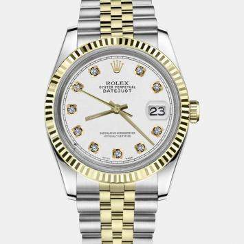 Rolex Customised White Diamond 18K Yellow Gold Stainless Steel Datejust 16013 Automatic Men's Wristwatch 36mm