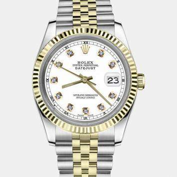 Rolex Customised White Diamond 18K Yellow Gold Stainless Steel Datejust 16013 Automatic Men's Wristwatch 36mm