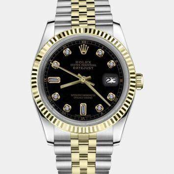 Rolex Customised Black Diamond 18K Yellow Gold Datejust 16013 Automatic Men's Wristwatch 36mm
