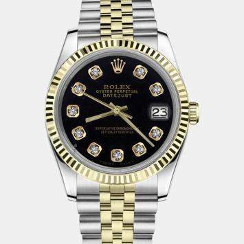 Rolex Customised Black Diamond 18K Yellow Gold Stainless Steel Datejust 16013 Automatic Men's Wristwatch 36mm