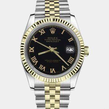 Rolex Customised Black Diamond 18K Yellow Gold Datejust 16013 Automatic Men's Wristwatch 36mm