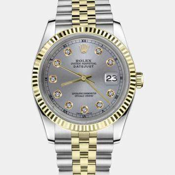 Rolex Customised Grey Diamond 18K Yellow Gold Datejust 16013 Automatic Men's Wristwatch 36mm