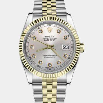 Rolex Customised Silver Diamond Stainless Steel Datejust 16013 Automatic Men's Wristwatch 36mm