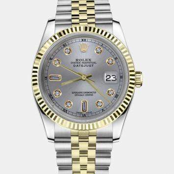Rolex Customised Grey Diamond 18K Yellow Gold Datejust 16013 Automatic Men's Wristwatch 36mm
