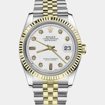 Rolex Customised White Diamond 18K Yellow Gold Datejust 16013 Automatic Men's Wristwatch 36mm