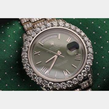 Rolex Customised White 16.00CT Diamond 18k White Gold Day-Date Automatic Men's Wristwatch 41mm