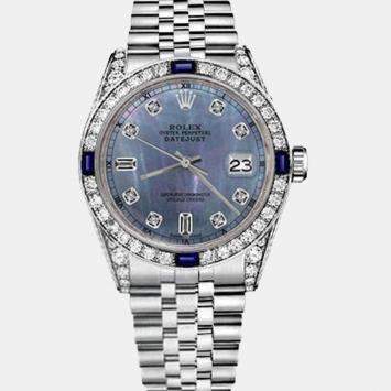 Rolex Customised Tahitian MOP Diamond Stainless Steel Datejust 16014 Automatic Men's Wristwatch 36 mm