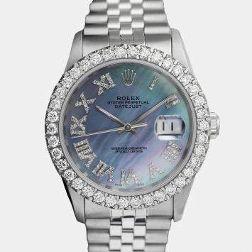 Rolex Customised Tahitian Diamond Stainless Steel Datejust 16014 Automatic Men's Wristwatch 36mm