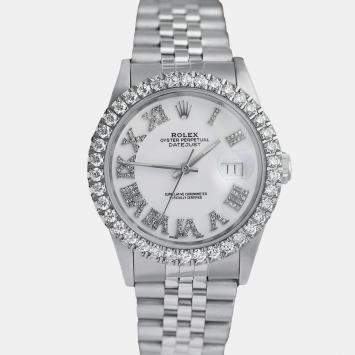 Rolex Customised White Diamond Stainless Steel Datejust 16014 Automatic Men's Wristwatch 36mm