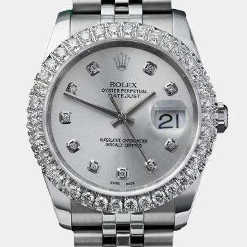 Rolex Customised Silver Diamond Stainless Steel Datejust 116234 Automatic Men's Wristwatch 36mm