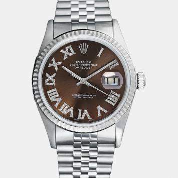 Rolex Customised Chocolate Diamond Stainless Steel Datejust 16014 Automatic Men's Wristwatch 36mm