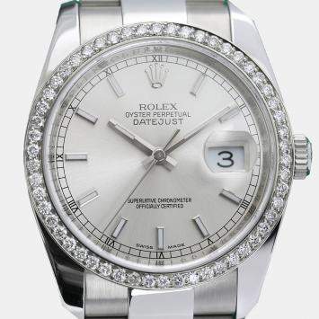 Rolex Customised Silver Diamond Stainless Steel Datejust 116234 Automatic Men's Wristwatch 36mm