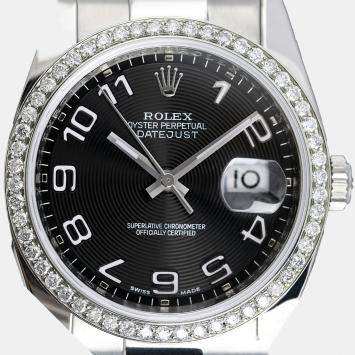Rolex Customised Black Diamond Stainless Steel Datejust 116234 Automatic Men's Wristwatch 36mm