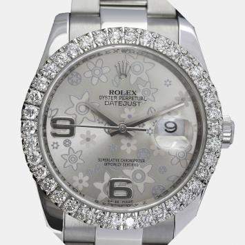 Rolex Customised Silver Diamond Stainless Steel Datejust 116234 Automatic Men's Wristwatch 36mm