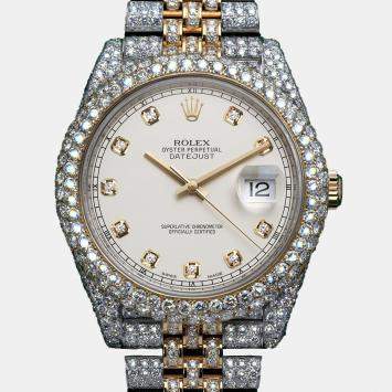 Rolex Customised Ivory Diamond 18K Yellow Gold Datejust  Automatic Men's Wristwatch 41mm