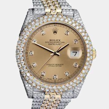 Rolex Customised Champagne Diamond 18K Yellow Gold Datejust  Automatic Men's Wristwatch 41mm