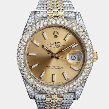 Rolex Customised Champagne Diamond 18K Yellow Gold Datejust  Automatic Men's Wristwatch 41mm