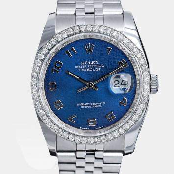 Rolex Customised Blue Diamond Stainless Steel Datejust 116234 Automatic Men's Wristwatch 36mm