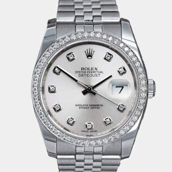 Rolex Customised Silver Diamond Stainless Steel Datejust 116234 Automatic Men's Wristwatch 36mm