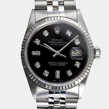 Rolex Customised Black Diamond Stainless Steel Datejust 16030 Automatic Men's Wristwatch 36mm