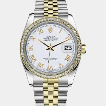Rolex Customised White Diamond 18K Yellow Gold Stainless Steel Datejust 116233 Automatic Men's Wristwatch 36mm