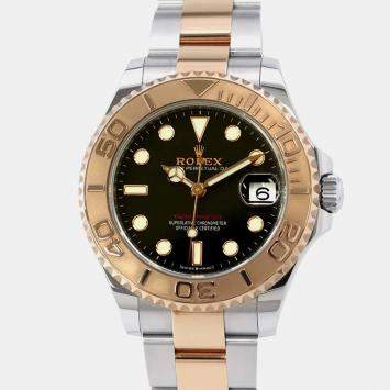 Rolex Black 18k Rose Gold Stainless Steel Yacht-Master 268621 Automatic Men's Wristwatch 37 mm