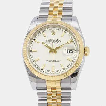 Rolex White 18k Yellow Gold Stainless Steel Datejust Automatic Men's Wristwatch 36 mm