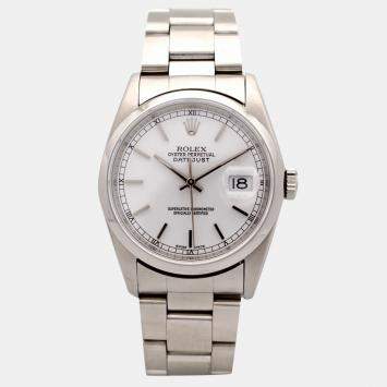 Rolex White Stainless Steel Datejust 16200 Automatic Men's Wristwatch 36 mm