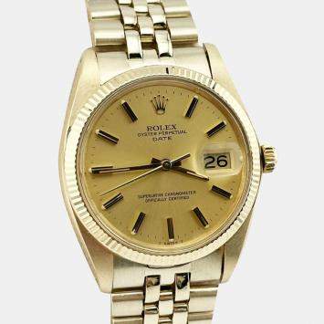 Rolex Champagne 14k Yellow Gold Oyster Perpetual Date 1503 Automatic Men's Wristwatch 34 mm