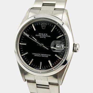 Rolex Black Stainless Steel Oyster Perpetual Date 1503 Automatic Men's Wristwatch 34 mm