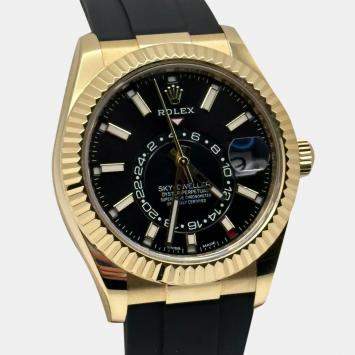 Rolex Black 18k Yellow Gold Sky-Dweller 326238 Automatic Men's Wristwatch 42 mm