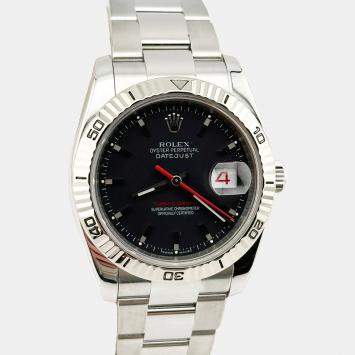 Rolex Black Stainless Steel Datejust  Turn-O-Graph 116264  Automatic Men's Wristwatch 36 mm