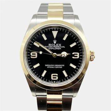 Rolex Black 18k Yellow Gold Stainless Steel Explorer 124273 Automatic Men's Wristwatch 36 mm